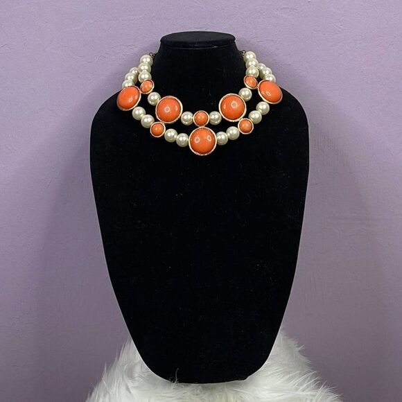 Lucia costume Jewelry Orange Fake Pearl Necklace Chocker - Picture 1 of 6